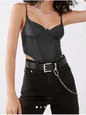 Urban Outfitters Black Corset-Style Satin Cami